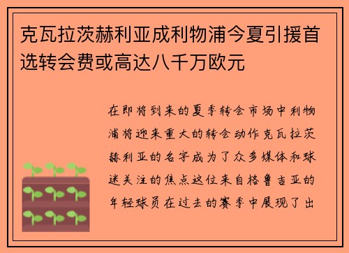 克瓦拉茨赫利亚成利物浦今夏引援首选转会费或高达八千万欧元